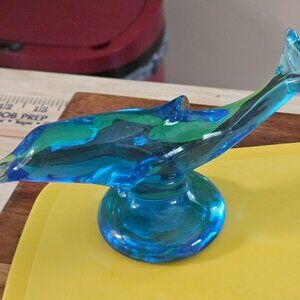 ron ray blue glass dolphin figurine signed ron ray